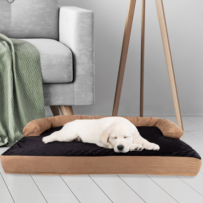 Lit pour animal de compagnie beige/noir - Canapé orthopédique 3 couches pour chien avec gel rafraîchissant, mousse à mémoire de forme et renfort de nuque