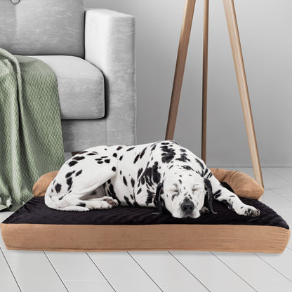 Lit pour animal de compagnie beige/noir - Canapé orthopédique 3 couches pour chien avec gel rafraîchissant, mousse à mémoire de forme et renfort de nuque