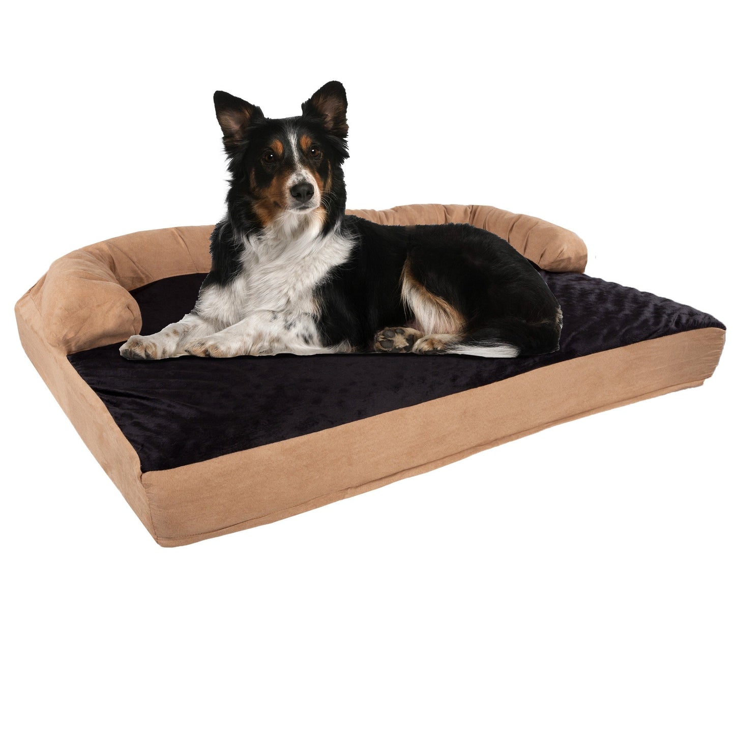 Lit pour animal de compagnie beige/noir - Canapé orthopédique 3 couches pour chien avec gel rafraîchissant, mousse à mémoire de forme et renfort de nuque
