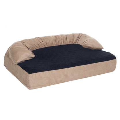 Lit pour animal de compagnie beige/noir - Canapé orthopédique 3 couches pour chien avec gel rafraîchissant, mousse à mémoire de forme et renfort de nuque