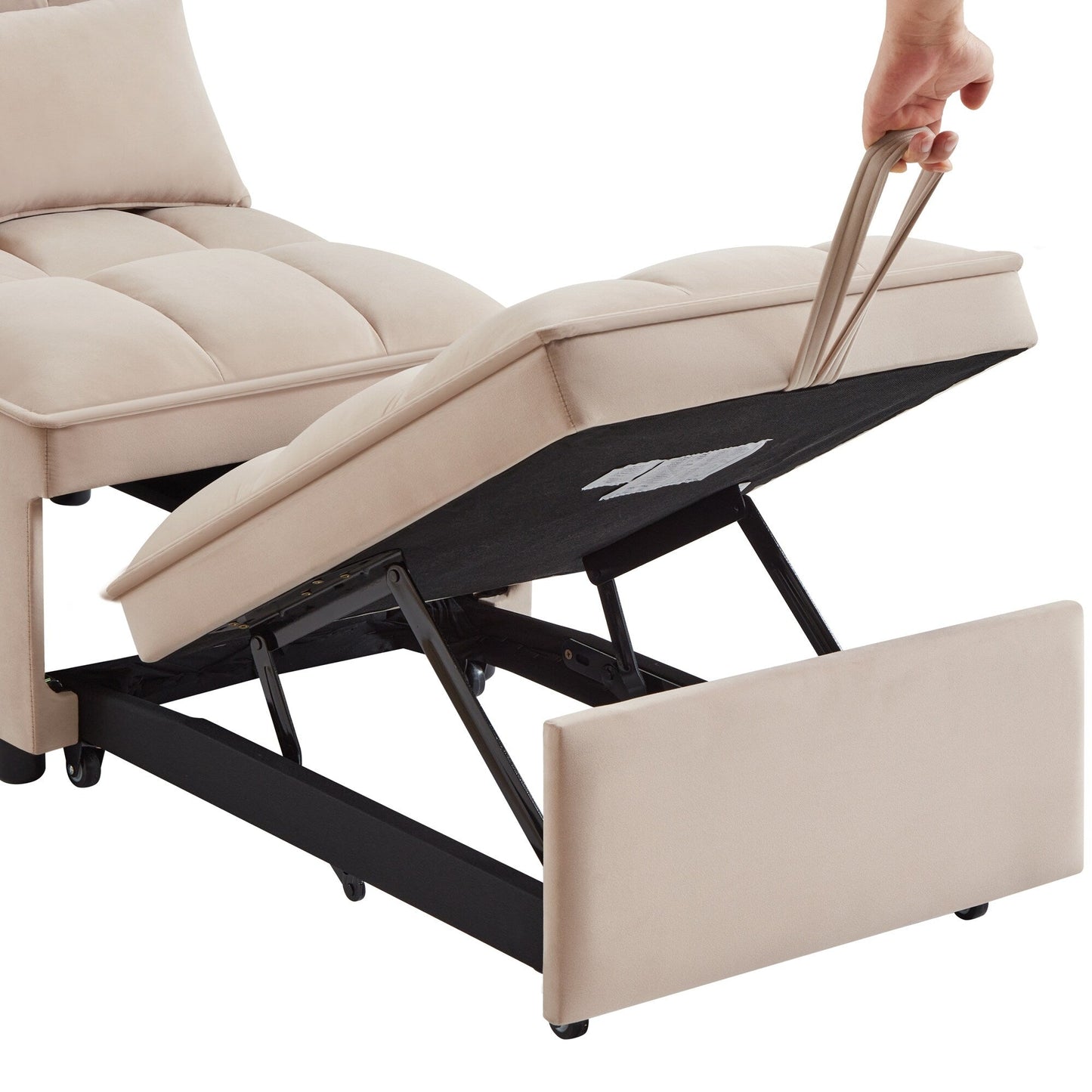 Canapé-lit simple pliant en velours taupe 68,5 avec dossier réglable et oreillers pour le salon