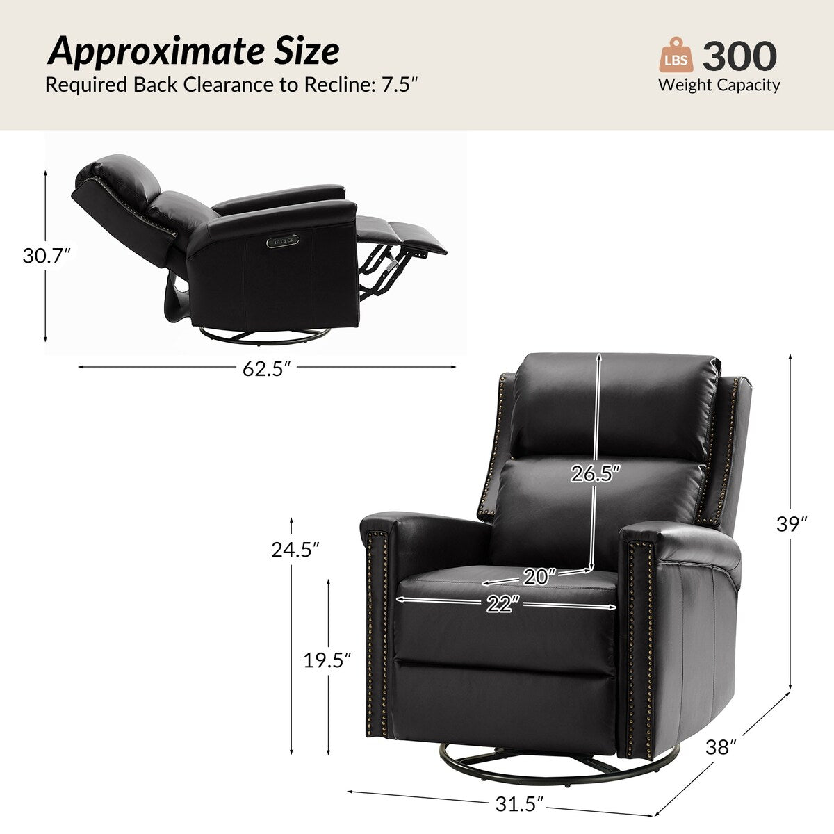 Ensemble de 2 fauteuils inclinables électriques pivotants et à bascule traditionnels Tobias par HULALA HOME
