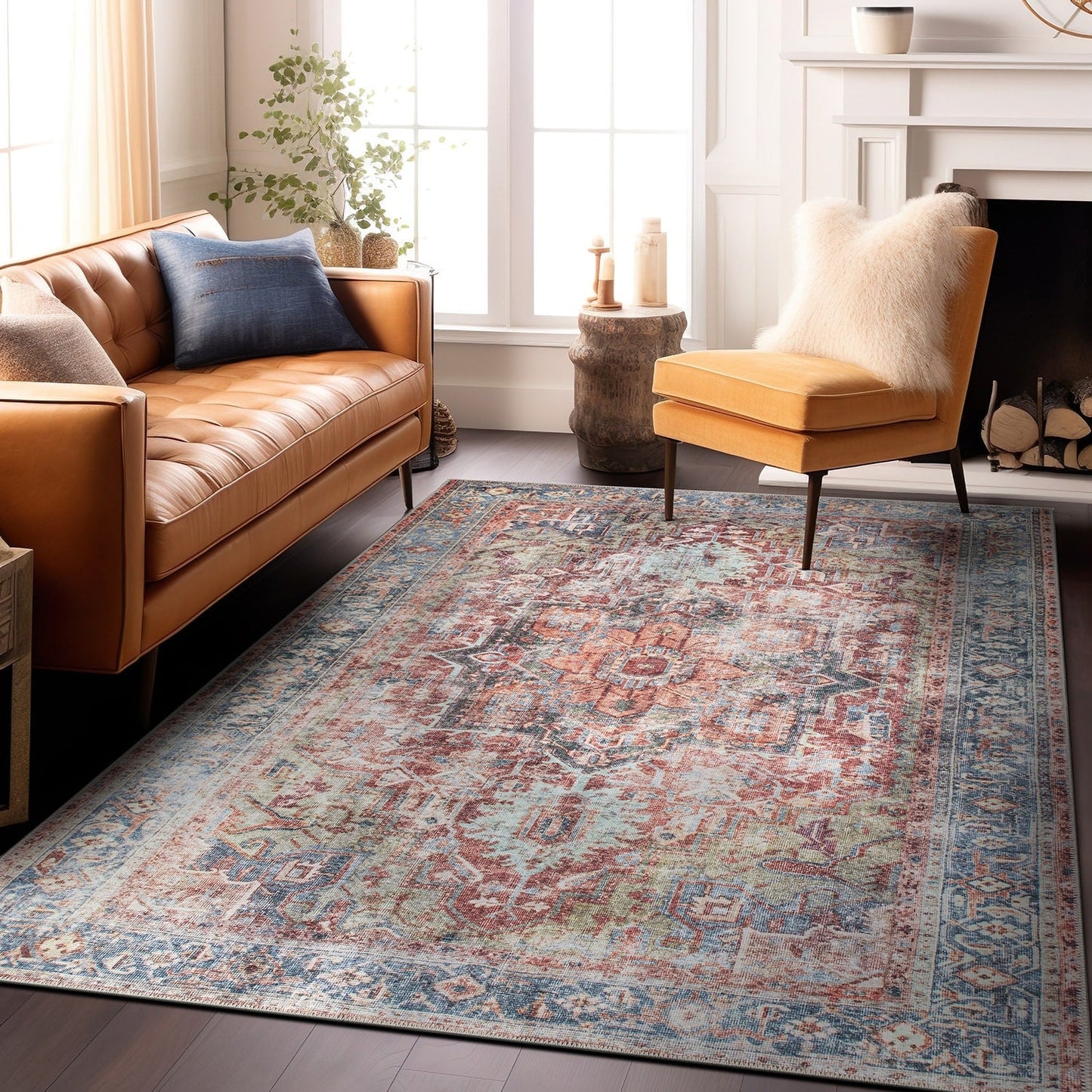 Tapis traditionnel vieilli lavable en machine