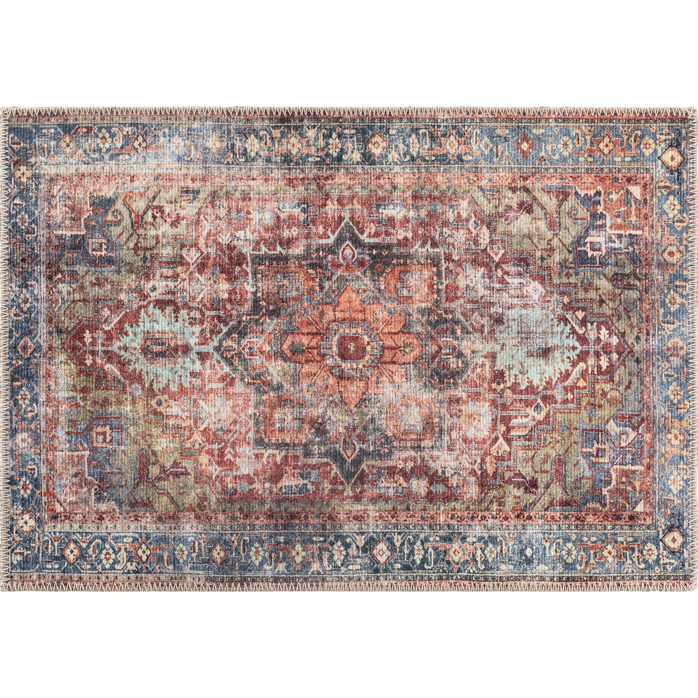 Tapis traditionnel vieilli lavable en machine