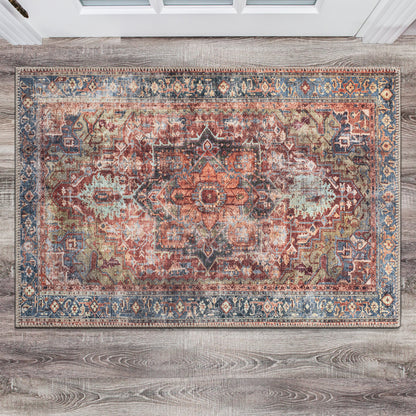 Tapis traditionnel vieilli lavable en machine