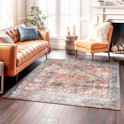 Tapis traditionnel vieilli lavable en machine