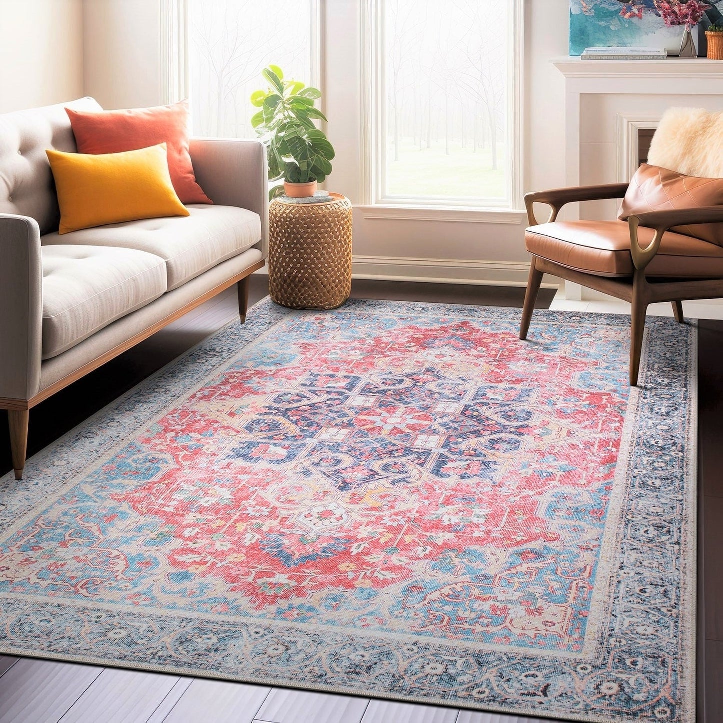 Tapis multi-surfaces traditionnel, vintage et vieilli, lavable en machine