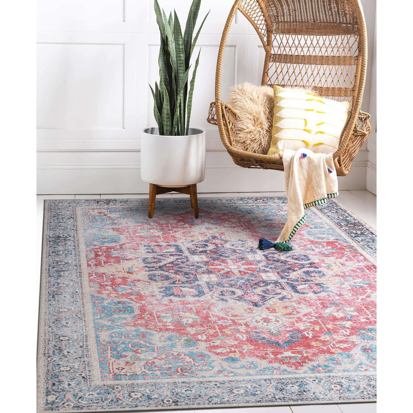 Tapis multi-surfaces traditionnel, vintage et vieilli, lavable en machine