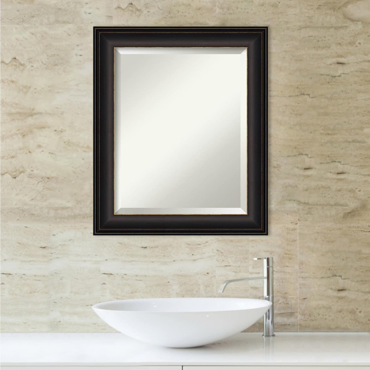 Miroir mural de salle de bain biseauté - Cadre en bronze huilé Trio - Bronze huilé Trio