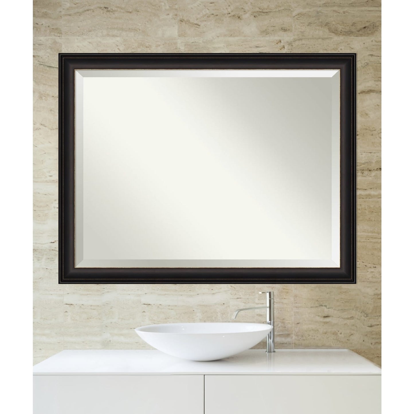 Miroir mural de salle de bain biseauté - Cadre en bronze huilé Trio - Bronze huilé Trio