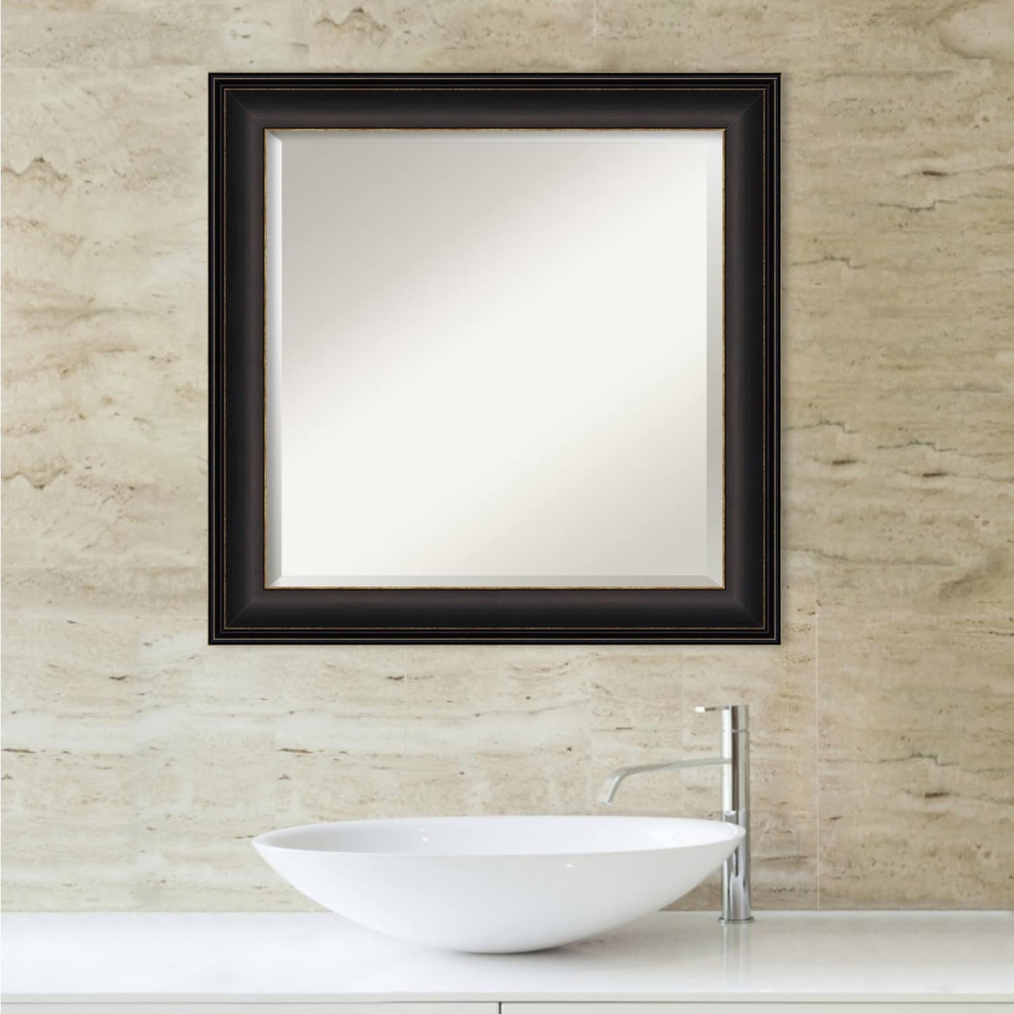 Miroir mural de salle de bain biseauté - Cadre en bronze huilé Trio - Bronze huilé Trio