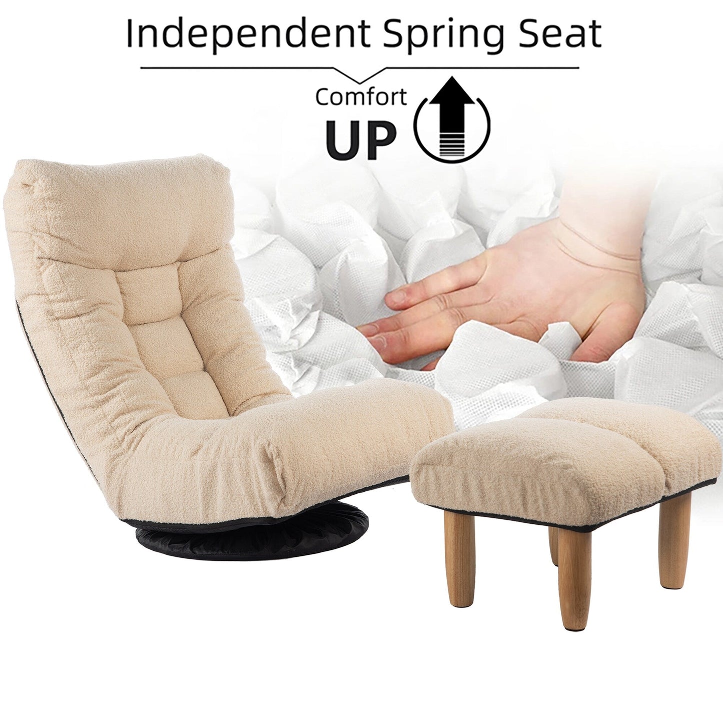 Ensemble de fauteuil inclinable rembourré sans accoudoirs avec pouf et appui-tête réglable
