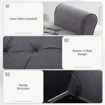 Banc de rangement rembourré, banc d'entrée avec dessus rabattable touffeté, 50,4 pouces