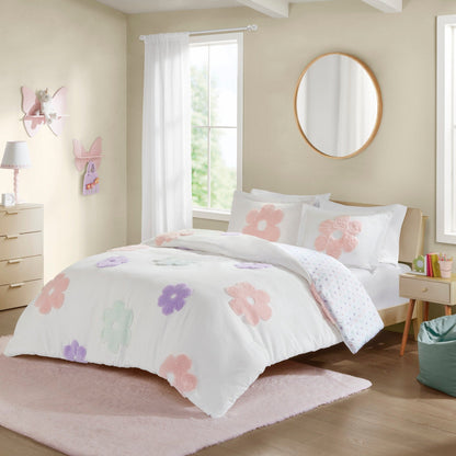 Parure de lit réversible en chenille touffetée à motif floral Madeline pour enfants de conception intelligente