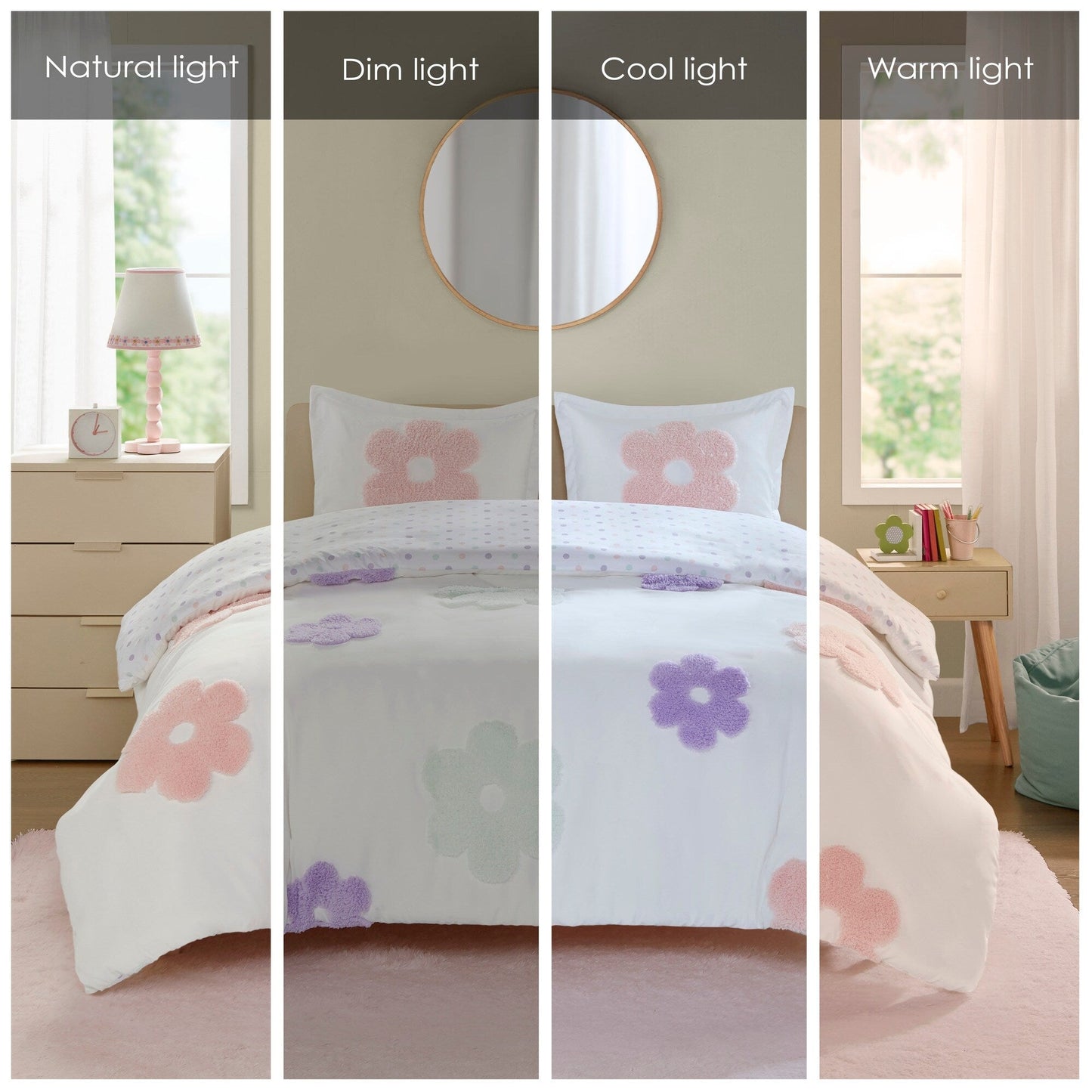 Parure de lit réversible en chenille touffetée à motif floral Madeline pour enfants de conception intelligente