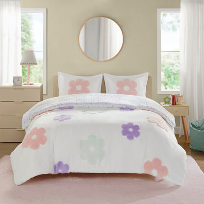 Parure de lit réversible en chenille touffetée à motif floral Madeline pour enfants de conception intelligente