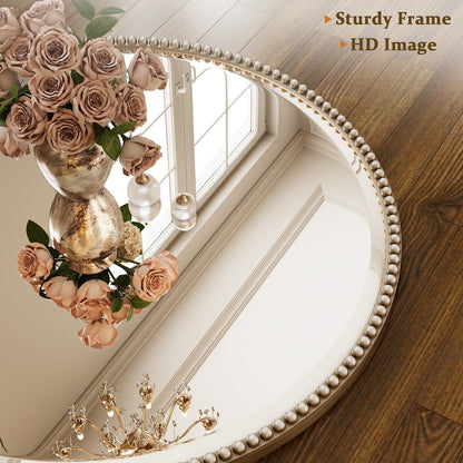 Miroir de salle de bain rond vintage avec cadre perlé