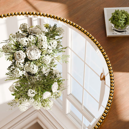 Miroir de salle de bain rond vintage avec cadre perlé