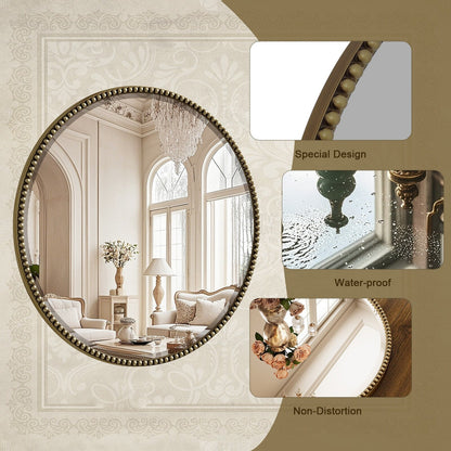 Miroir de salle de bain rond vintage avec cadre perlé