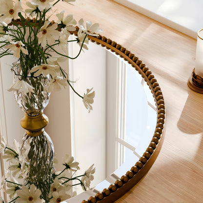 Miroir de salle de bain rond vintage avec cadre perlé