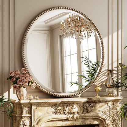 Miroir de salle de bain rond vintage avec cadre perlé