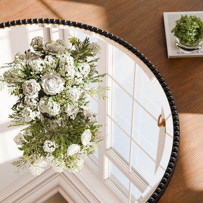 Miroir de salle de bain rond vintage avec cadre perlé