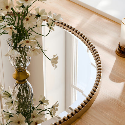 Miroir de salle de bain rond vintage avec cadre perlé