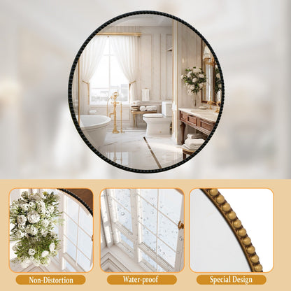 Miroir de salle de bain rond vintage avec cadre perlé