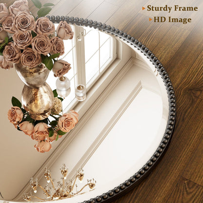 Miroir de salle de bain rond vintage avec cadre perlé