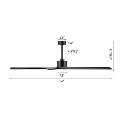 Ventilateur de plafond d'intérieur WINGBO 54 pouces avec moteur à courant continu sans éclairage - N/A