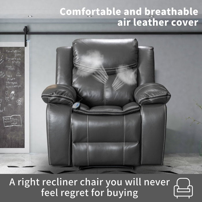 Fauteuil inclinable chauffant et massant en cuir durable à siège large