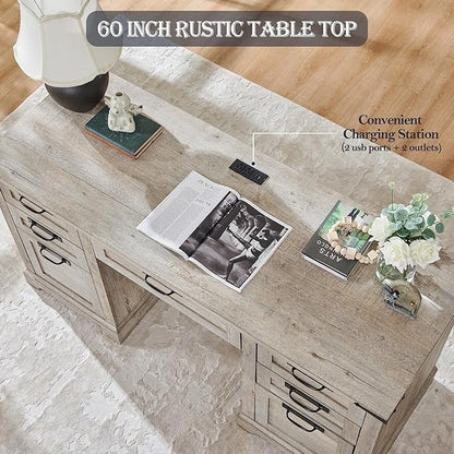 Bureau exécutif Farmhouse 60, bureau en bois pour la maison, bureau d'ordinateur