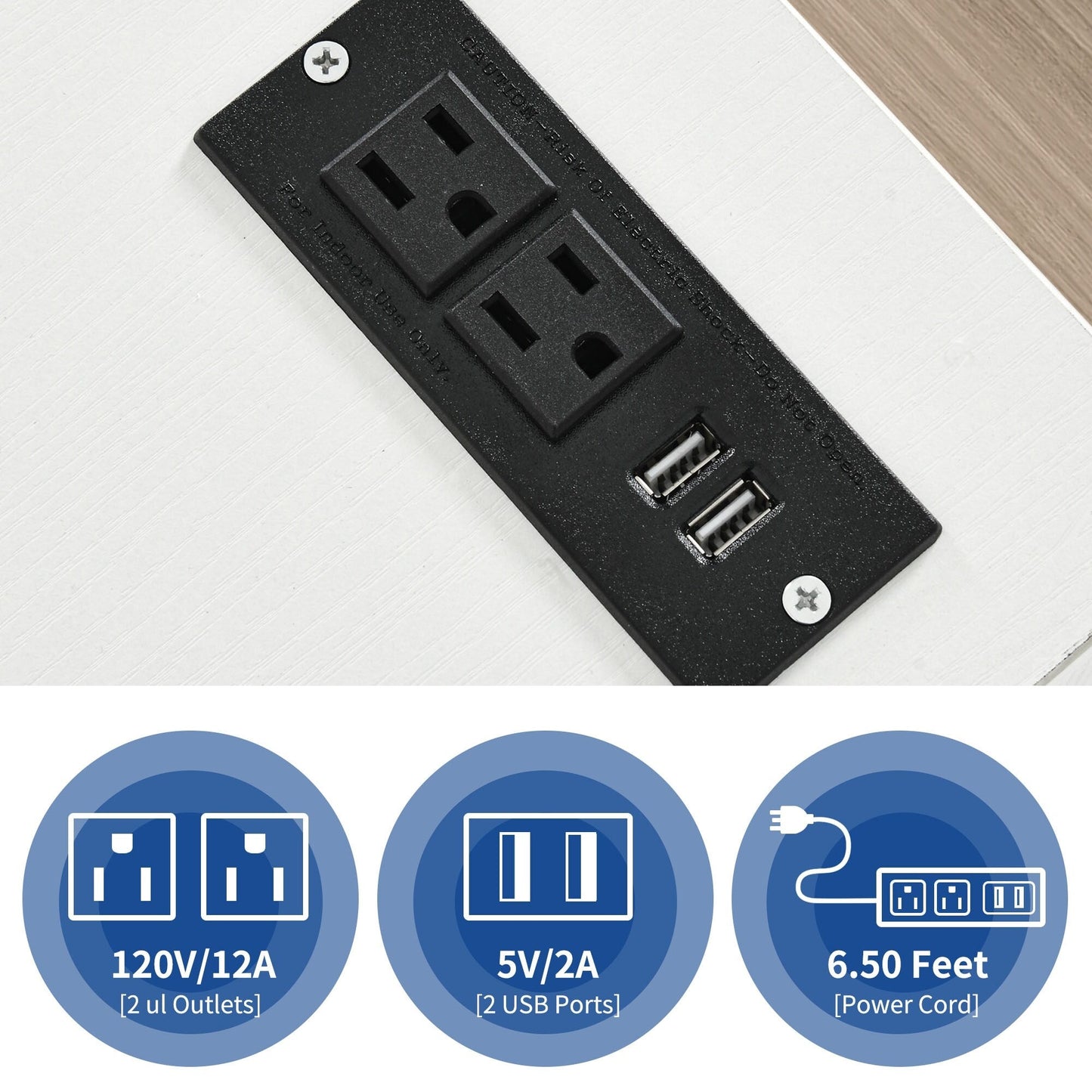 Classeur latéral mobile en bois avec station de charge verrouillable, compatible avec les dossiers de format A4, Lettre et Légal