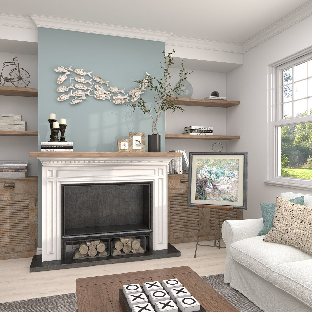 Décoration murale en bois faite main, motif poisson nageur, effet vieilli marron - Blanc - Roche River Decor