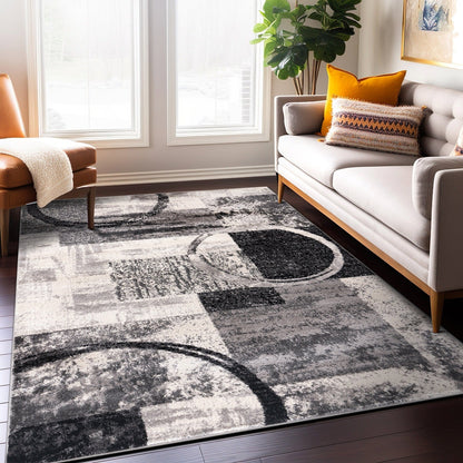 Tapis circulaire abstrait en polypropylène fabriqué à la machine, de la World Rug Gallery