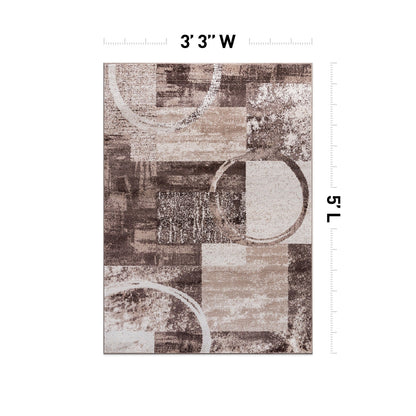 Tapis circulaire abstrait en polypropylène fabriqué à la machine, de la World Rug Gallery