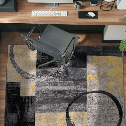 Tapis circulaire abstrait en polypropylène fabriqué à la machine, de la World Rug Gallery