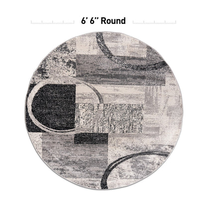 Tapis circulaire abstrait en polypropylène fabriqué à la machine, de la World Rug Gallery