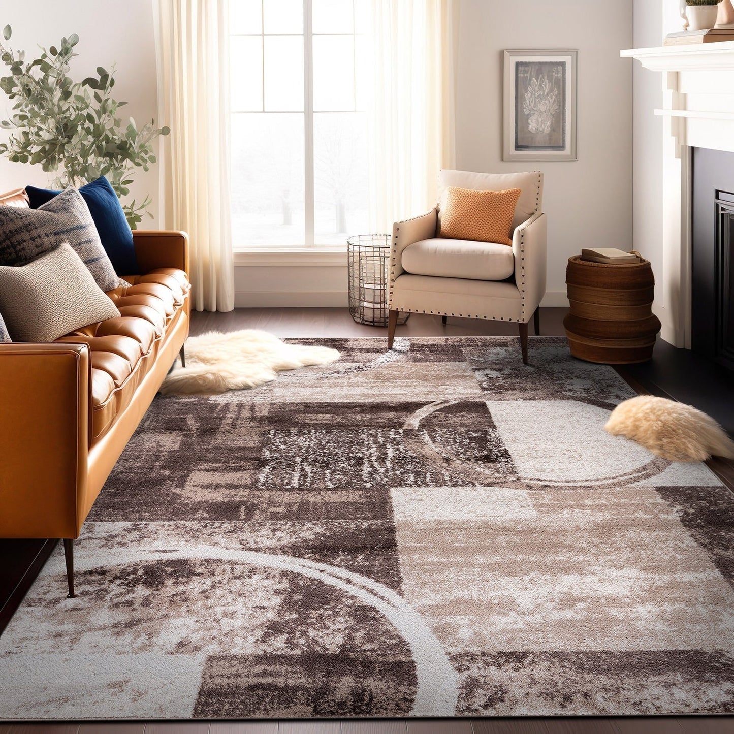 Tapis circulaire abstrait en polypropylène fabriqué à la machine, de la World Rug Gallery