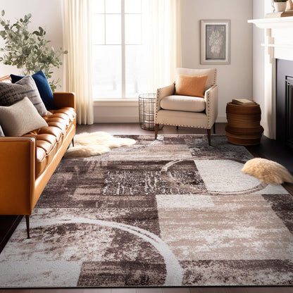 Tapis circulaire abstrait en polypropylène fabriqué à la machine, de la World Rug Gallery