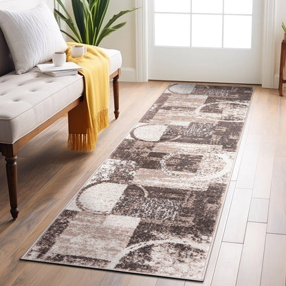 Tapis circulaire abstrait en polypropylène fabriqué à la machine, de la World Rug Gallery