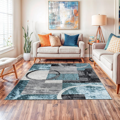 Tapis circulaire abstrait en polypropylène fabriqué à la machine, de la World Rug Gallery