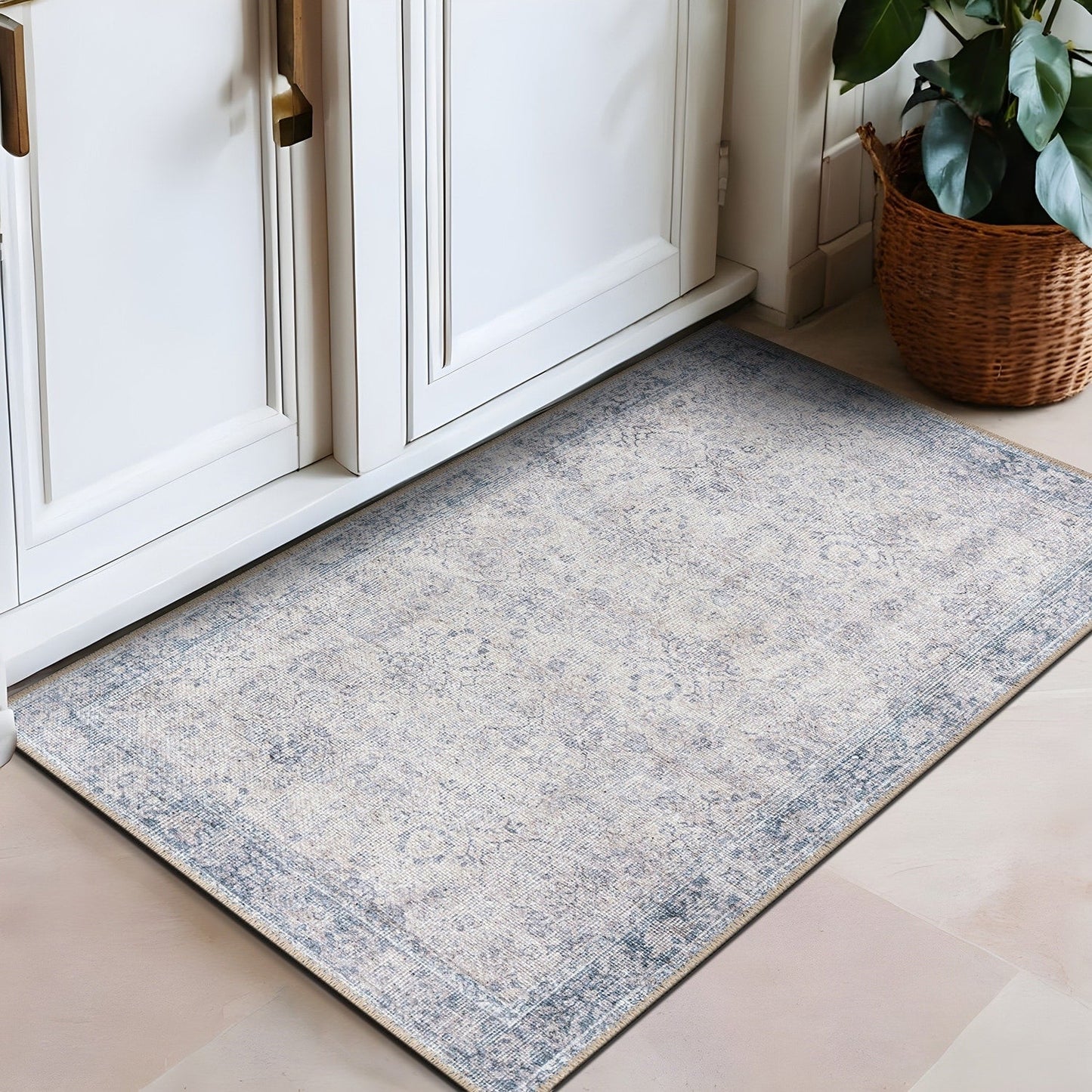 Tapis de transition World Rug Gallery, style vintage, antidérapant, lavable en machine, avec bordures