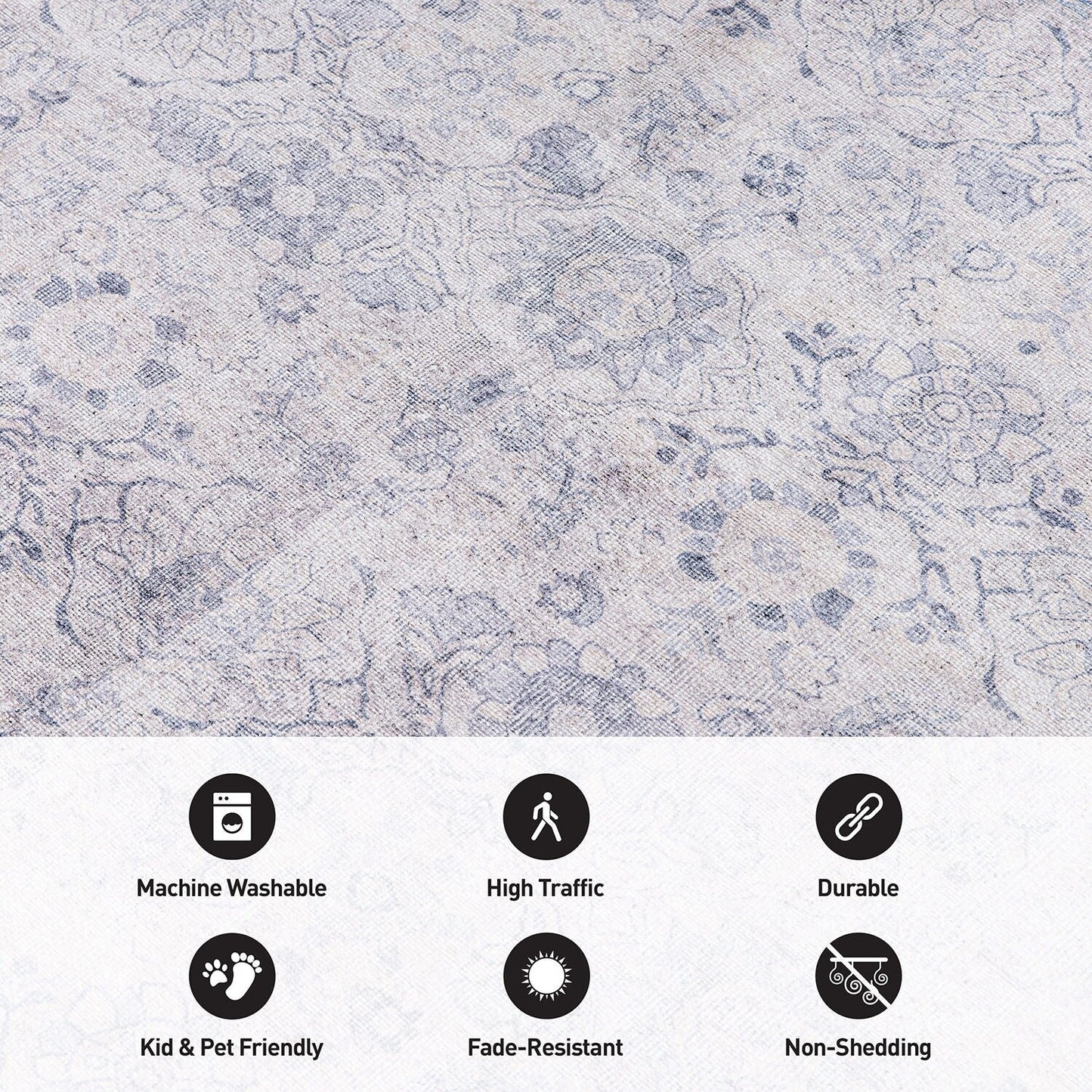 Tapis de transition World Rug Gallery, style vintage, antidérapant, lavable en machine, avec bordures