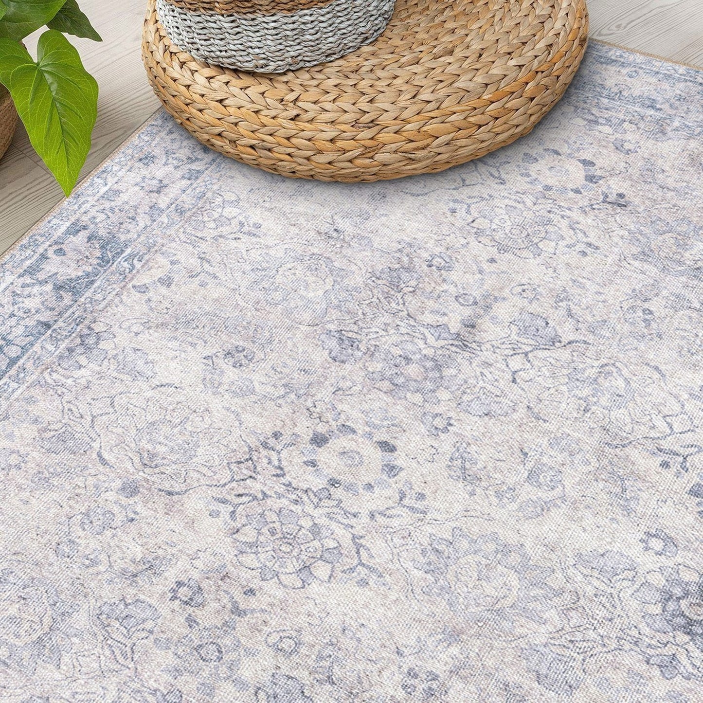 Tapis de transition World Rug Gallery, style vintage, antidérapant, lavable en machine, avec bordures