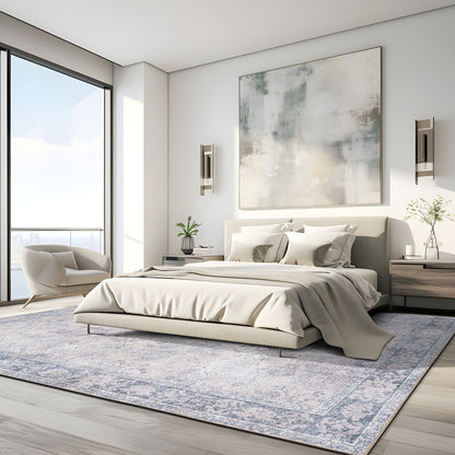 Tapis de transition World Rug Gallery, style vintage, antidérapant, lavable en machine, avec bordures