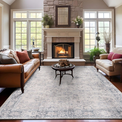 Tapis de transition World Rug Gallery, style vintage, antidérapant, lavable en machine, avec bordures