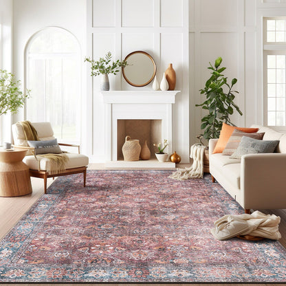 Tapis de transition World Rug Gallery, style vintage, antidérapant, lavable en machine, avec bordures