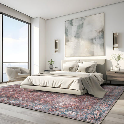 Tapis de transition World Rug Gallery, style vintage, antidérapant, lavable en machine, avec bordures