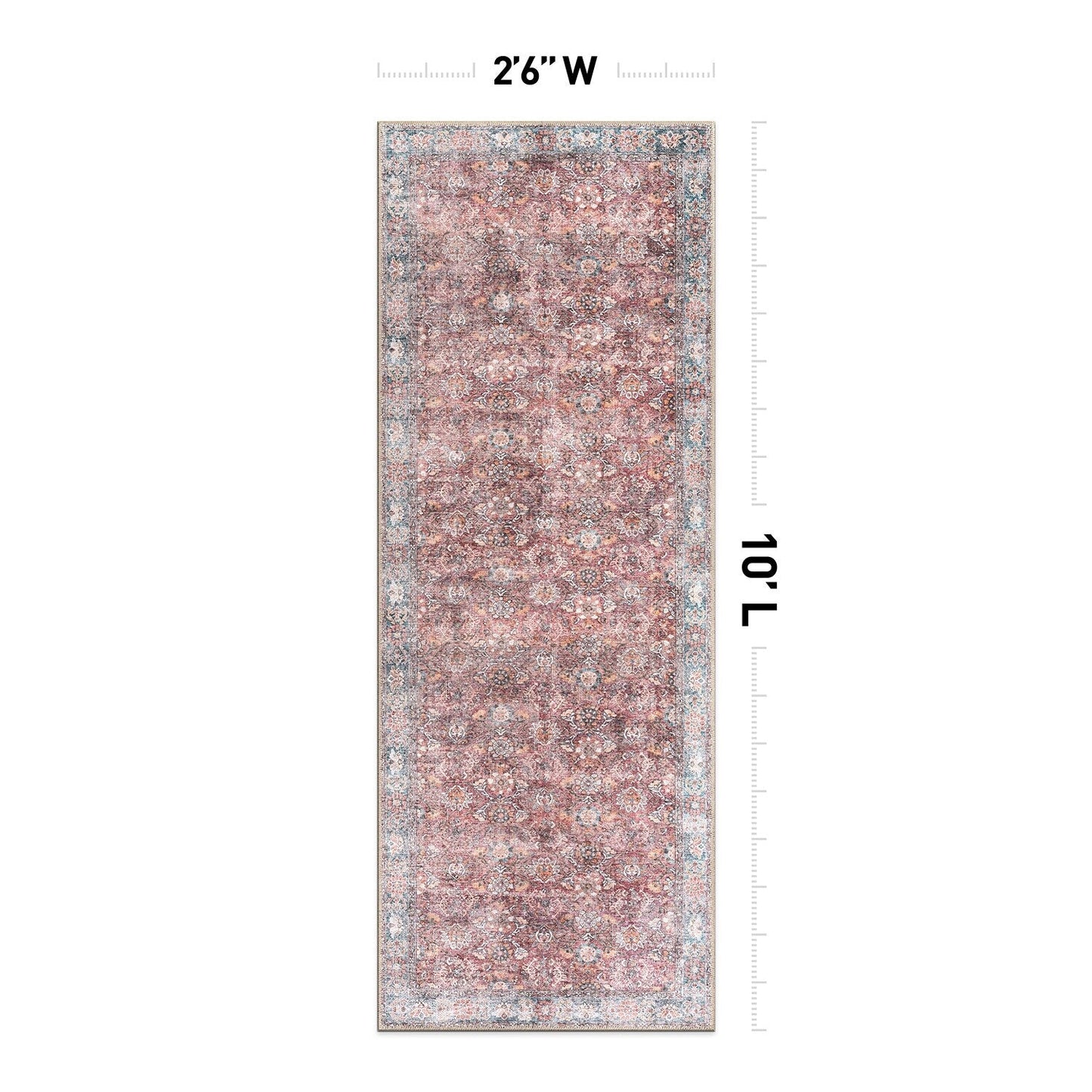 Tapis de transition World Rug Gallery, style vintage, antidérapant, lavable en machine, avec bordures